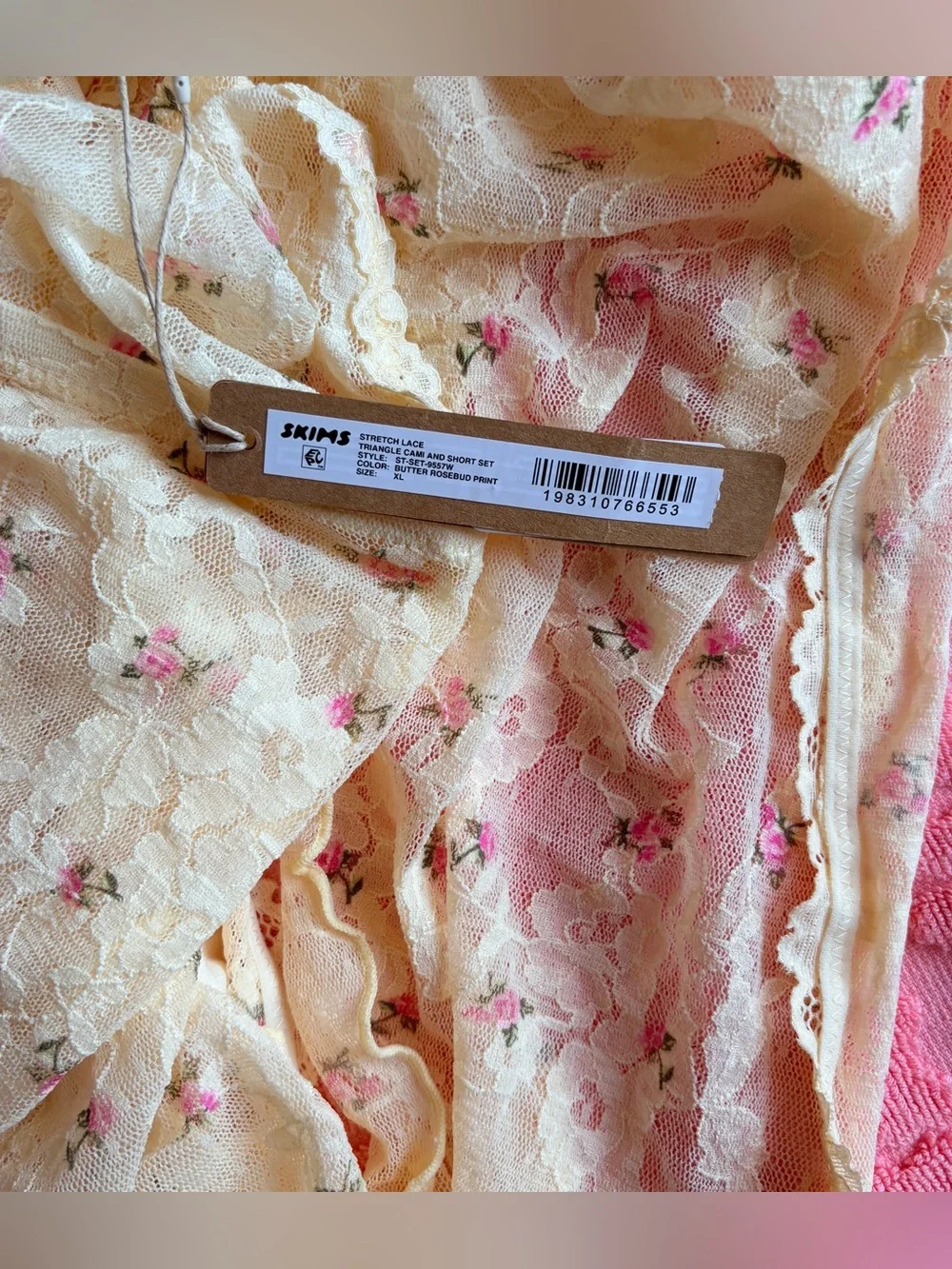 🌸 SKIMS Stretch Lace Trim Cami & Short Set | Butter Rosebud Print | XL | NW